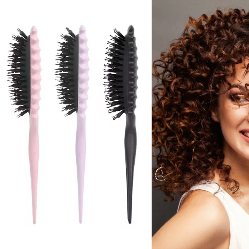 Brosse Professionnelle Cheveux Bouclés en Poils de Sanglier – Définition, Démêlage Doux & Brillance Naturelle