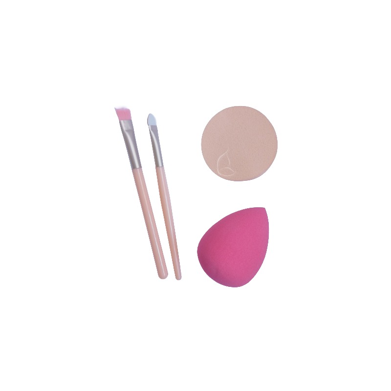 Kit Maquillage 4 en 1 – Pinceaux + Éponge Blender + Houppette Poudre