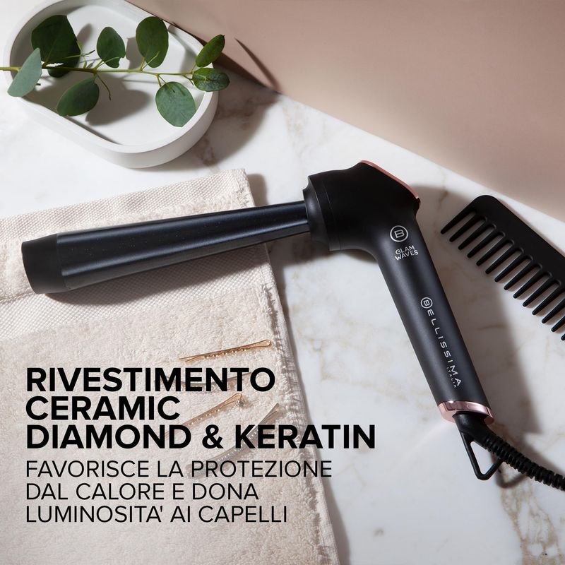 Fer à boucler Bellissima Imetec Glam Waves – Revêtement Céramique Diamond & Kératine, 5 températures, chauffe rapide