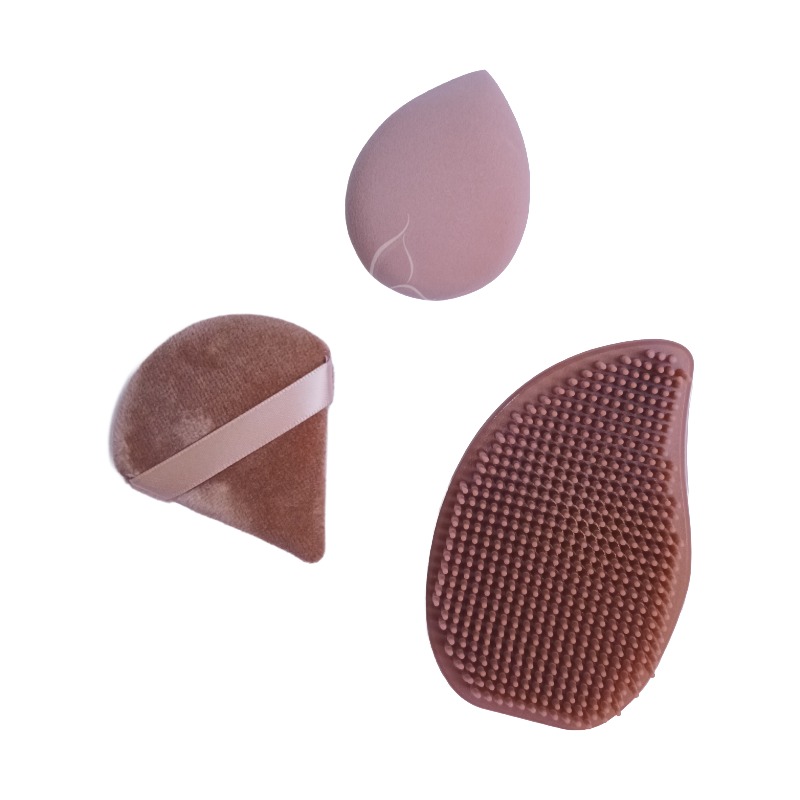 Set Éponges & Houppette de Maquillage avec Pad Nettoyant Visage – Multi-Formes pour Teint Parfait Chocolat (#8f564d)
