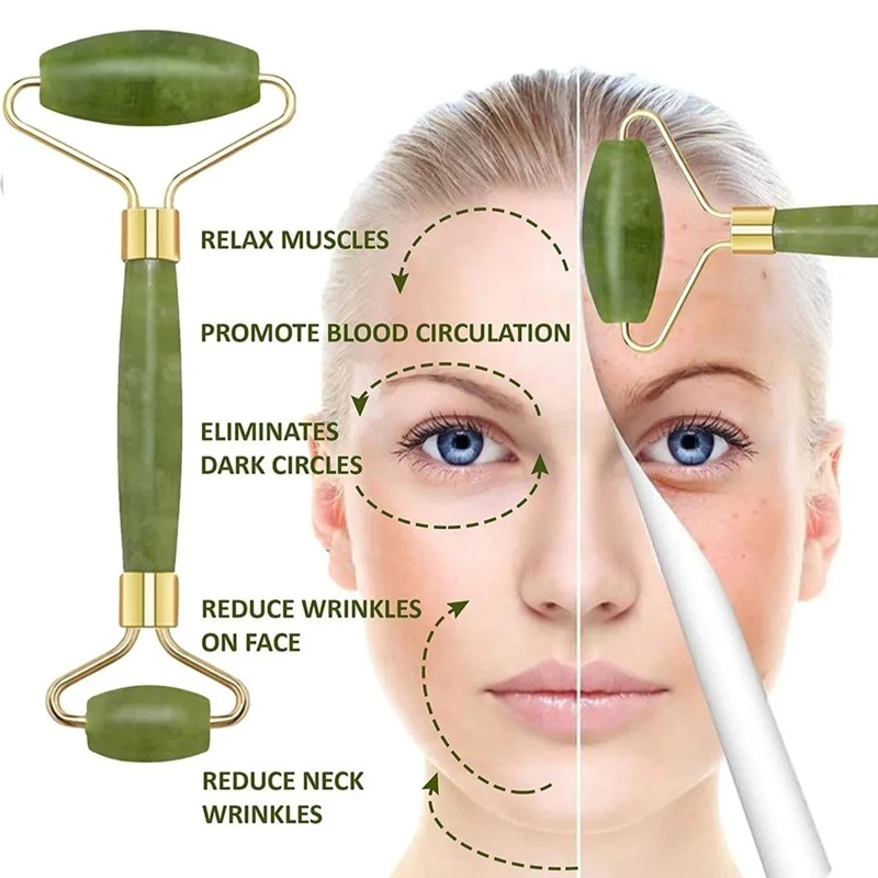 Rouleau Facial en Jade Naturel – Massage Visage et Contour des Yeux – Soin Anti-Cernes & Drainage Lymphatique