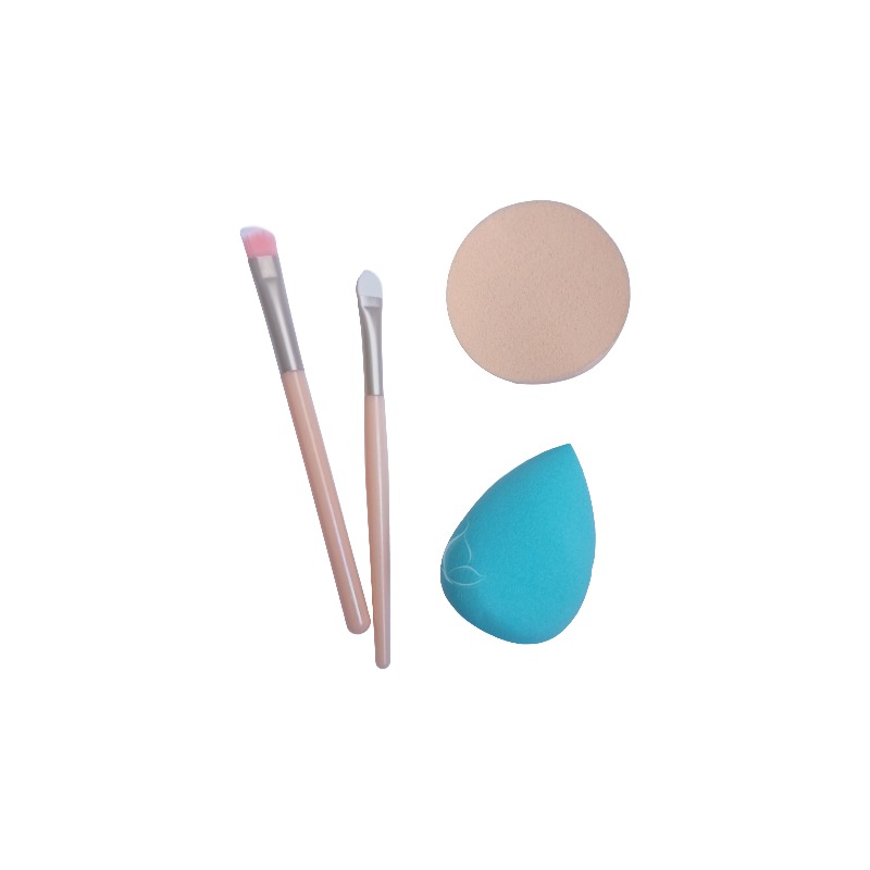 Kit Maquillage 4 en 1 – Pinceaux + Éponge Blender + Houppette Poudre Kit-1