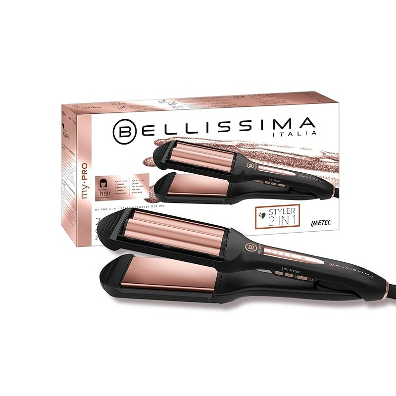 Lisseur 2-en-1 Imetec Bellissima My Pro – Cheveux Lisses ou Ondulations Beach Waves, Revêtement Céramique, 4 Températures