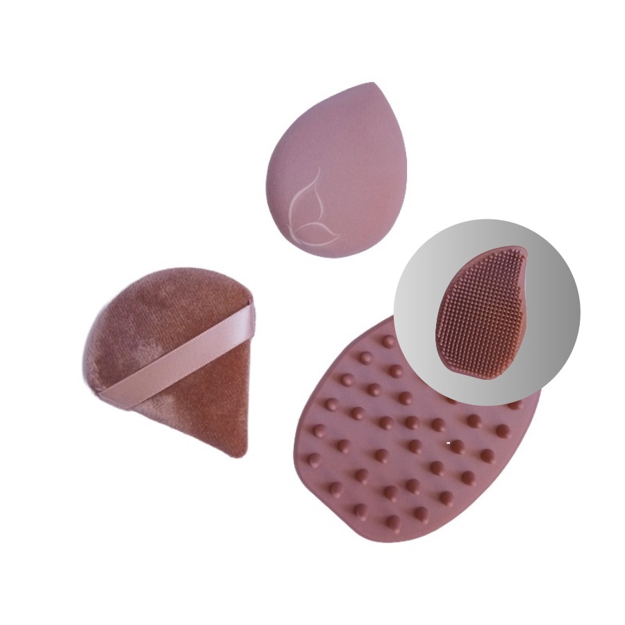 Set Éponges & Houppette de Maquillage avec Pad Nettoyant Visage – Multi-Formes pour Teint Parfait